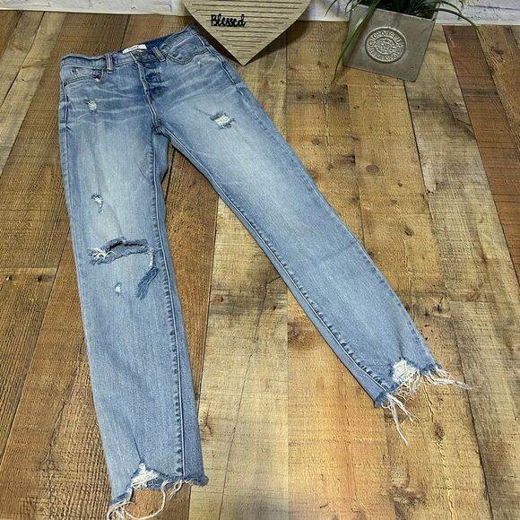 PISTOLA JEANS WOMENS SIZE 25 P6027AXS-WSP Distressed Raw Hem Straight - Picture 1 of 12